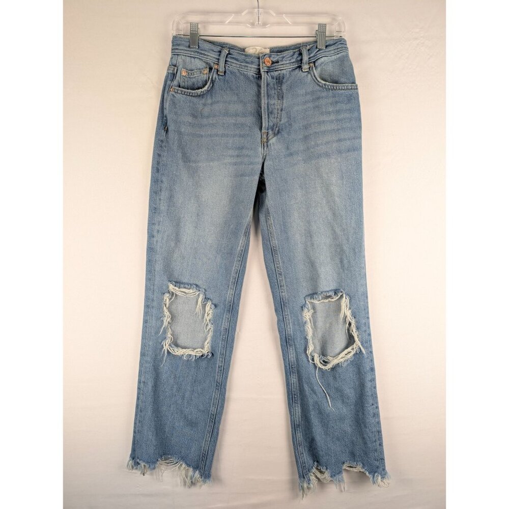 We The Free Jeans Womens 26 Blue‎ Maggie Button Fly Distressed Denim